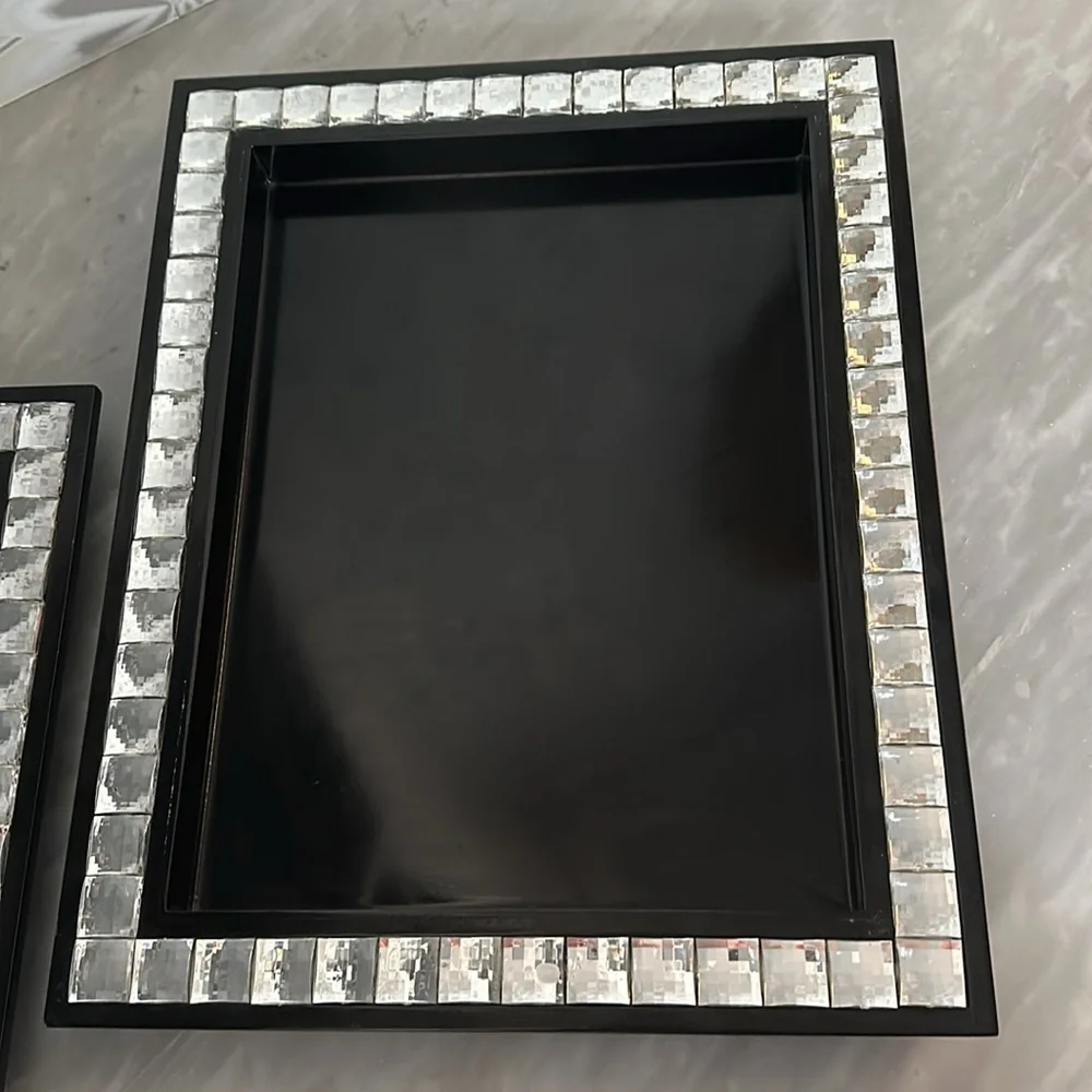 Two Z Gallerie black Good trays. Clear stones - Picture 2 of 3